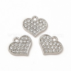 合金ラインストーンチャーム  ハート  プラチナ  13.5x15x1.5mm  穴：2mm&nbsp;PALLOY-I217-31P