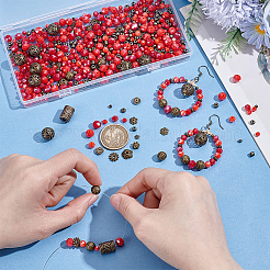 DIYビーズキット  ガラスビーズ入り  CCBプラスチックビーズ  鉄のビーズ  合金ビーズキャップとビーズ  真鍮ビーズ  レッド  4~11x4~9x1~13.5mm  穴：1~3.5mm&nbsp;DIY-PH0034-61