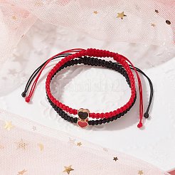 2 個 2 色の編組ナイロン糸  中国の結び目コード ビーズコード 編組ビーズ 親友ブレスレット  合金エナメルビーズで  ハート  ブラック  レッド  60~110  1pc /カラー&nbsp;BJEW-JB09768