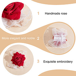 4Pcs 2 Colors Silk Cloth Rose Lace Wrist Cuffs&nbsp;DIY-HY0002-34