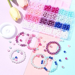 DIY ブレスレット/ネックレス ストレッチ キット  ABSプラスチック模造パールビーズ600個と透明弾性クリスタル糸1個が含まれています。  ミックスカラー  ビーズ：7.5~8mm  穴：1.8~2.3mm  600pc&nbsp;DIY-FS0008-84