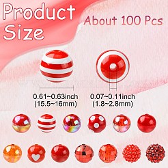 100 個 13 スタイル不透明なアクリル ビーズ  ラウンド  レッド  15.5~16x15mm  穴：1.8~2.8mm&nbsp;SACR-CJ0001-83