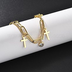 Brass Micro Pave Clear Cubic Zirconia Multi-strand Charm Bracelets&nbsp;BJEW-U020-16G