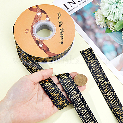 50 Yards Gold Stamping Musical Note Polyester Printed Ribbon&nbsp;OCOR-WH0091-34A
