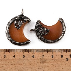 ナチュラルレッドアベンチュリインパンツ  真鍮製のベゼル付きバラの花と月のチャーム  アンティークシルバー  38x26x9mm  穴：6x4.5mm&nbsp;G-H359-05AS-04