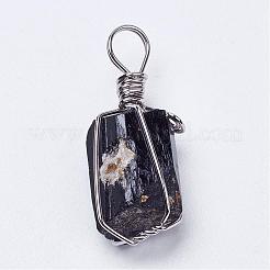 天然黒トルマリンペンダント  ナゲット  真鍮のパーツと  プラチナ  31~40x15~20mm  穴：7mm&nbsp;G-G681-15