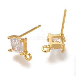 女性用真鍮クリアキュービックジルコニアスタッドピアス  菱形  18KGP本金メッキ  10.5x8mm  穴：1.2mm  ピン：0.7x12mm&nbsp;EJEW-B107-11G
