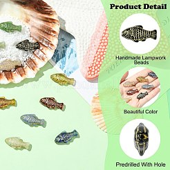 10個10色手作りランプワークビーズ  魚  ゴールドライン入り  ミックスカラー  12x24.5x5.5mm  穴：1.2mm  1pc /カラー&nbsp;LAMP-CJ0002-66