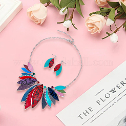Leaf Alloy with Imitation Leather Pendant Necklace & Stud Dangle Earring&nbsp;SJEW-CL0001-02