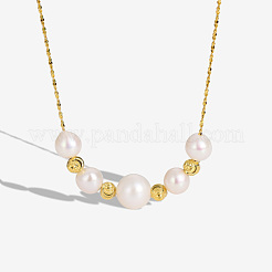 925 Sterling Silver & Baroque Natural Freshwater Keshi Pearl Round Graduated Beaded Necklaces&nbsp;FS-WG72E9B-02