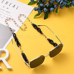 眼鏡チェーン  眼鏡用ネックストラップ  アルミ＆アクリルペーパークリップチェーン付き  304ステンレススチールのロブスタークロウ留め具とゴムループエンド  ライトゴールド  ブラック  28.15インチ（71.5cm）&nbsp;AJEW-EH00288-05