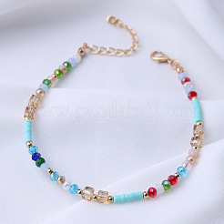 Bohemian Style Alloy & Plastic & Polymer Clay Beaded Anklets&nbsp;FS-WGD536E-01