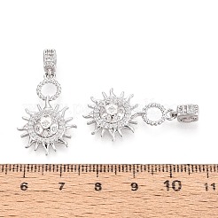 真鍮マイクロパヴェクリアキュービックジルコニアペンダント  太陽のチャーム  プラチナ  26x17x3.5mm  穴：4x2mm&nbsp;KK-T075-80P