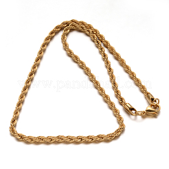 304ステンレススチールロープチェーンネックレス  カニカン付き  ゴールドカラー  17.7インチ（45cm）  4mm&nbsp;X-NJEW-F112-02C-G