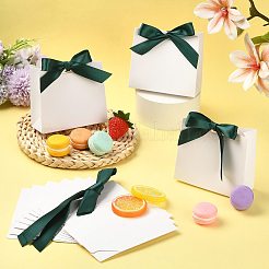 リボン付きの白い厚紙紙のウェディングキャンディーボックス  長方形  濃い緑  11.5x4.5x10cm&nbsp;CON-FZC0002-002B