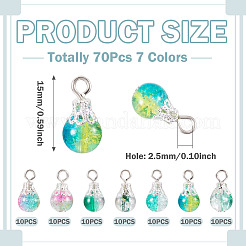 70Pcs 7 Colors Crackle Glass Pendants&nbsp;PALLOY-TADJ00018