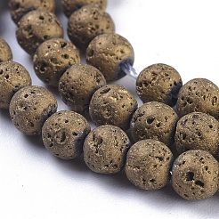 電気メッキされた天然溶岩岩ビーズ連売り  ラウンド  黄金メッキ  4.5~5mm  穴：1mm  約91個/連  15.3インチ（39cm）&nbsp;G-K259-60D