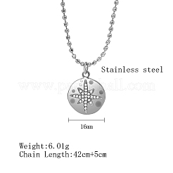 304 Stainless Steel Rhinestone Flat Round with Star Pendant Necklaces&nbsp;NS9570-2