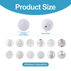 60個12スタイルアクリルビーズ  ラウンド  ミックスカラー  19.5~20x19~20mm  穴：2.5~3mm  5個/スタイル&nbsp;DIY-TA0003-92