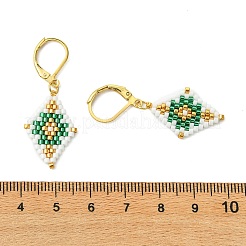 304ステンレススチールフレンチフックピアス  ガラスシードビーズで  菱形  ゴールドカラー  ミックスカラー  41x15.5mm&nbsp;EJEW-MZ00733