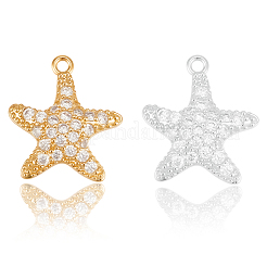 10Pcs 2 Colors Brass Micro Pave Cubic Zirconia Pendants&nbsp;KK-BBC0019-01