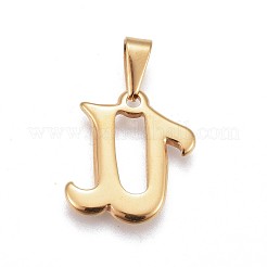 304ステンレスペンダント  ラインストーン付き  文字L  文字.u  20x17x2mm  穴：3~3.5x7.5~8mm&nbsp;STAS-F202-16G-U