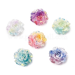 ツートンカラーの不透明樹脂とグリッターパウダーのカボション  花バラ  ミックスカラー  19x20x8mm&nbsp;RE-CBA7537-03