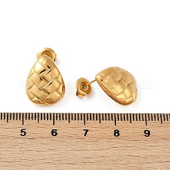 304ステンレススチールテクスチャスタッドピアス  イオンプレーティング（ip）  14KGP本金メッキ  ティアドロップ  16.5x13mm&nbsp;EJEW-G423-28A-G