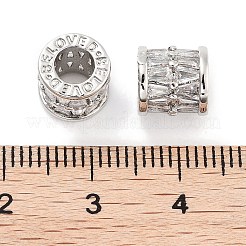 真鍮マイクロペーブクリアキュービックジルコニアビーズ  コラム  プラチナ  8x8mm  穴：4.5mm&nbsp;KK-P271-43P-A