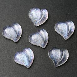 半透明の樹脂カボション  キラキラハート  透明  15.5x16x6.5mm&nbsp;RESI-B016-03B