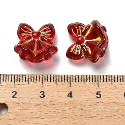 透明なアクリルビーズ  蝶結びのクリスマスベル  ゴールドライン入り  レッド  15x15.5x8.5mm  穴：1.2mm  約562個/500g&nbsp;MACR-K359-35F