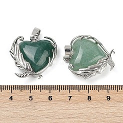 天然石グリーンアベンチュリンペンダント  真鍮の花チャーム  ラックめっき  長持ちメッキ  鉛フリー＆カドミウムフリー  プラチナ  27x24x8mm  穴：8x5mm&nbsp;G-Q025-01P-07