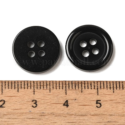 樹脂ボタン  染め  フラットラウンド  ブラック  15x2.5mm  穴：2mm  395個/袋&nbsp;RESI-D030-15mm-02-1