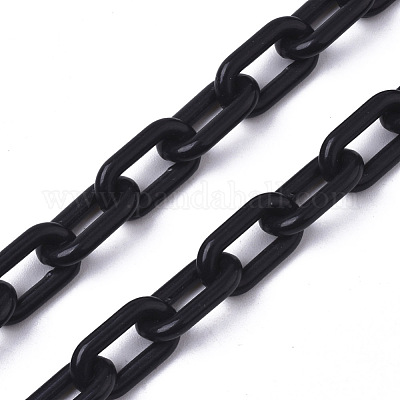 不透明なアクリルアズキチェーン  オーバル  ブラック  13x8x2mm  19.68インチ（50cm）/連&nbsp;X-SACR-N010-002A-1