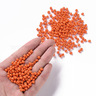 焼付塗装ガラスシードビーズ  レッドオレンジ  8/0  3mm  穴：1mm  約1111個/50g  50 G /袋  18袋/2ポンド&nbsp;SEED-US0003-3mm-K4-1