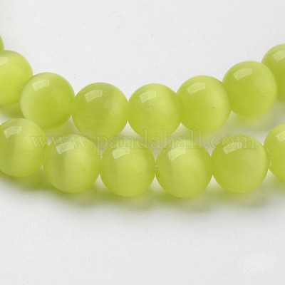 キャッツアイビーズ  ラウンド  黄緑  8mm  穴：1mm  約14~14.5インチ/連  約48~50個/連&nbsp;CER8mm06-1