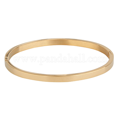 イオンプレーティング（IP）304ステンレススチールバングル  18KGP本金メッキ  50x59mm  4mm&nbsp;BJEW-E277-42A-G-1