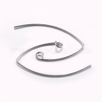 真鍮のピアスフック  耳ワイヤー  水平ループ付き  プラチナ  29x15mm  穴：2mm  ピン：0.6mm  ピン：0.6mm&nbsp;X-KK-K197-60P-1