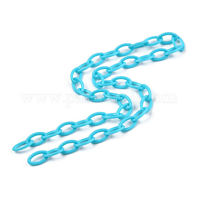 ABSプラスチックアズキチェーン  オーバル  ディープスカイブルー  リンク：13x7~7.5x2mm  15.35~15.74インチ（39~40cm）/連&nbsp;X-KY-E007-01G-1
