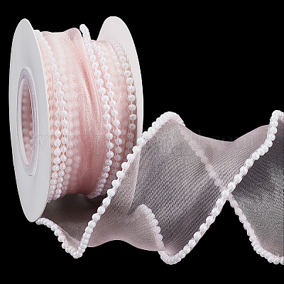 チロリアンテープ  プラスチック製の模造パールビーズ付き  ピンク  1-5/8インチ（40mm）  約4.92ヤード（4.5m）/ロール&nbsp;SRIB-WH0011-352B-1