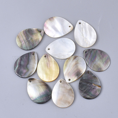 ブラックリップシェルペンダント  ティアドロップ  ブラック  25x19x1~2mm  穴：1.6mm&nbsp;SSHEL-S251-35B-1