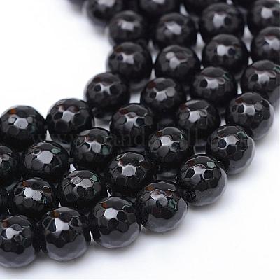 ガラスビーズ連売り  多面カット  ラウンド  ブラック  6mm  穴：1mm  約65個/連  15.7インチ&nbsp;G-R346-6mm-03-1