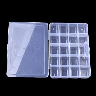 プラスチックビーズ収納ケース  20のコンパートメント  長方形  透明  27x19x4.5cm  コンパートメント：52x45mm&nbsp;CON-Q031-04B-1