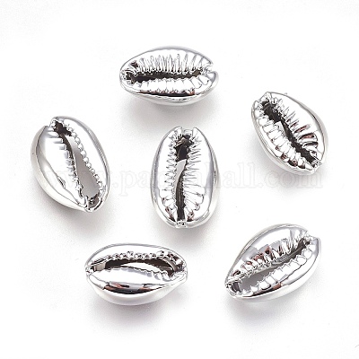 電気めっきされたシェルビーズ  カウリのシェル  プラチナ  15~20x10~12x5~6mm  穴：12~14x2~3mm&nbsp;BSHE-O017-13P-WH-1