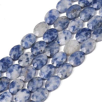 天然ブルースポットジャスパービーズ連売り 多面カット フラット