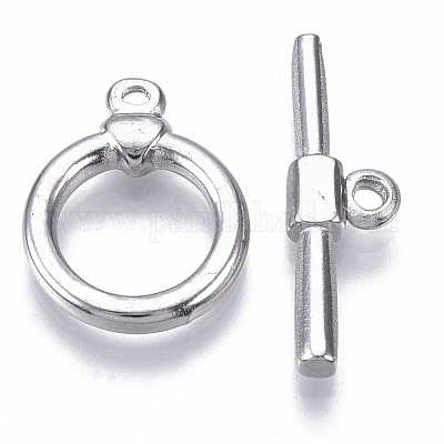 変色しない304ステンレススチールのトグル留め具  リング  ステンレス鋼色  リング：18x14x3mm  穴：1.2mm  内径：10mm  バー：24x7x3mm  穴：1.6mm&nbsp;STAS-N087-21-1