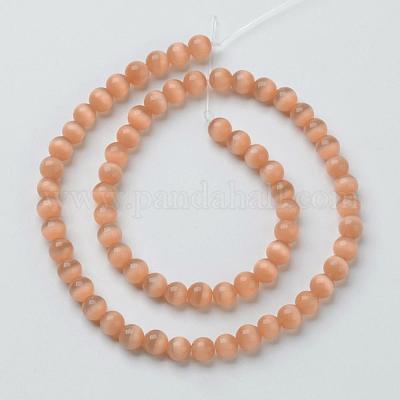 キャッツアイビーズ  ラウンド  サンゴ  6mm  穴：1mm  約66~68個/連  14.5~15.3インチ&nbsp;CER52-1
