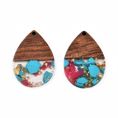 透明樹脂＆ウォールナットウッドチャーム 金箔 ティアドロップチャーム