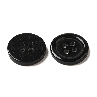樹脂ボタン  染め  フラットラウンド  ブラック  15x2.5mm  穴：2mm  395個/袋&nbsp;RESI-D030-15mm-02-1