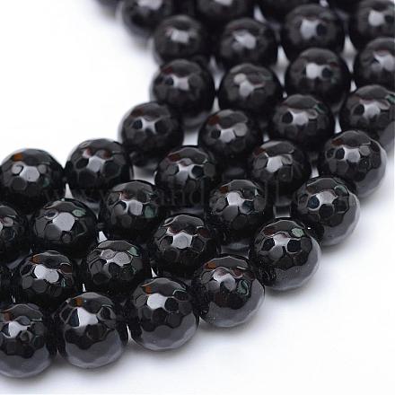 ガラスビーズ連売り  多面カット  ラウンド  ブラック  6mm  穴：1mm  約65個/連  15.7インチ&nbsp;G-R346-6mm-03-1